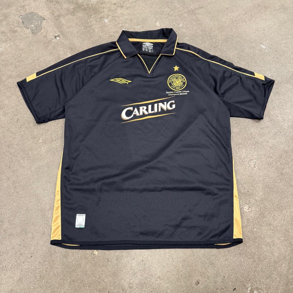 Celtic Away Football Shirt 2003 Soccer Umbro Black Jersey Mens Trikot Size Large